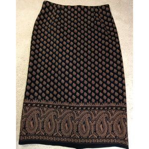 RL Richards Women's Sz. 18 Black With Gold Paisley Design Pencil Skirt